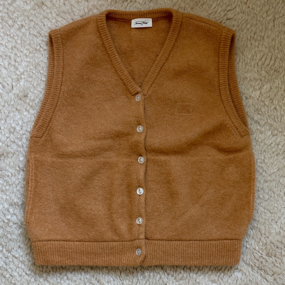 American Vintage Camel Brown V-Neck Button Sweater Vest